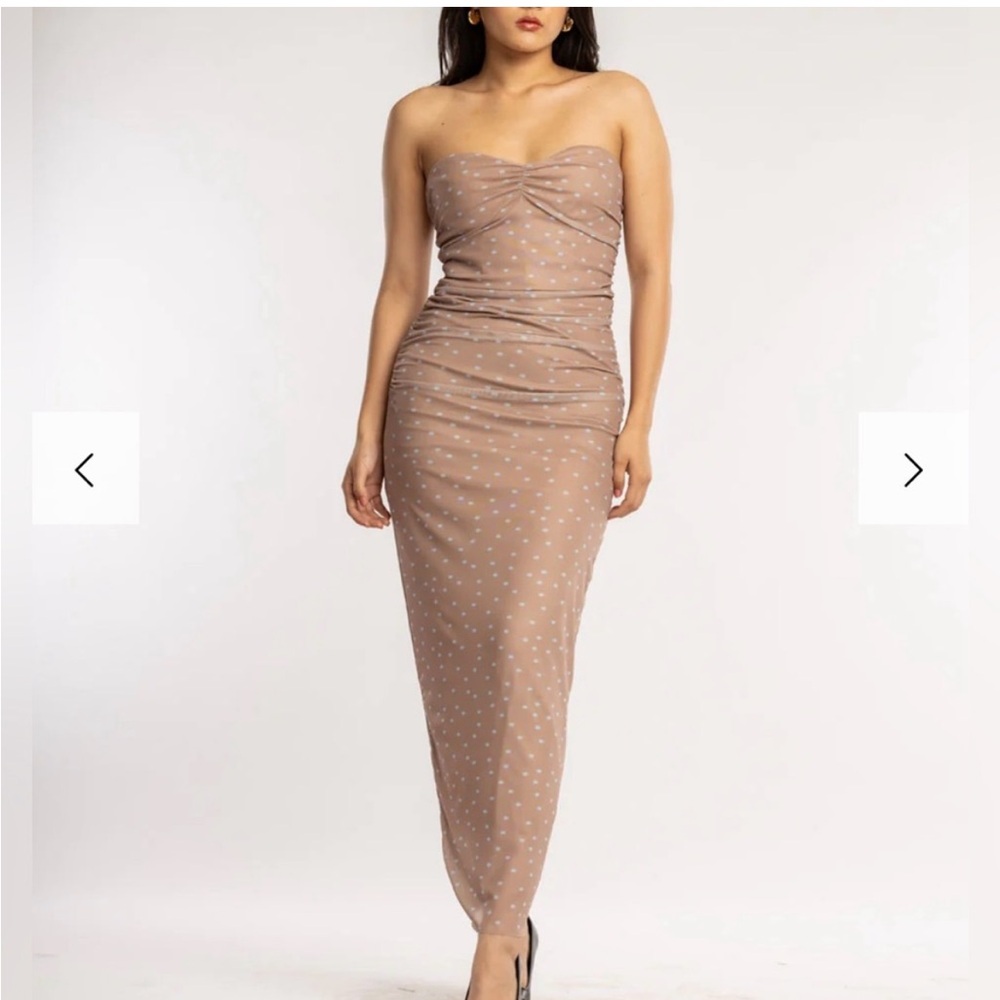 Zara strapless polkadot midi dress